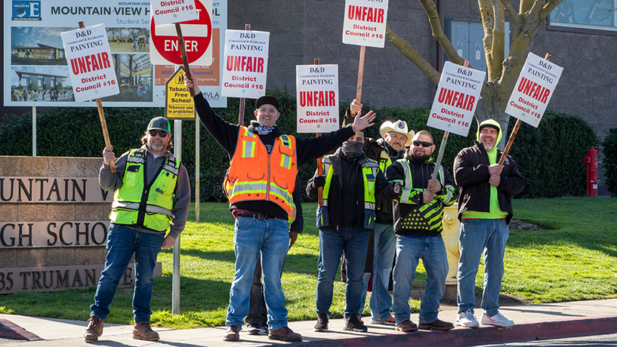 Unionists and painters picket in response to low wages, demand a Project Labor Agreement