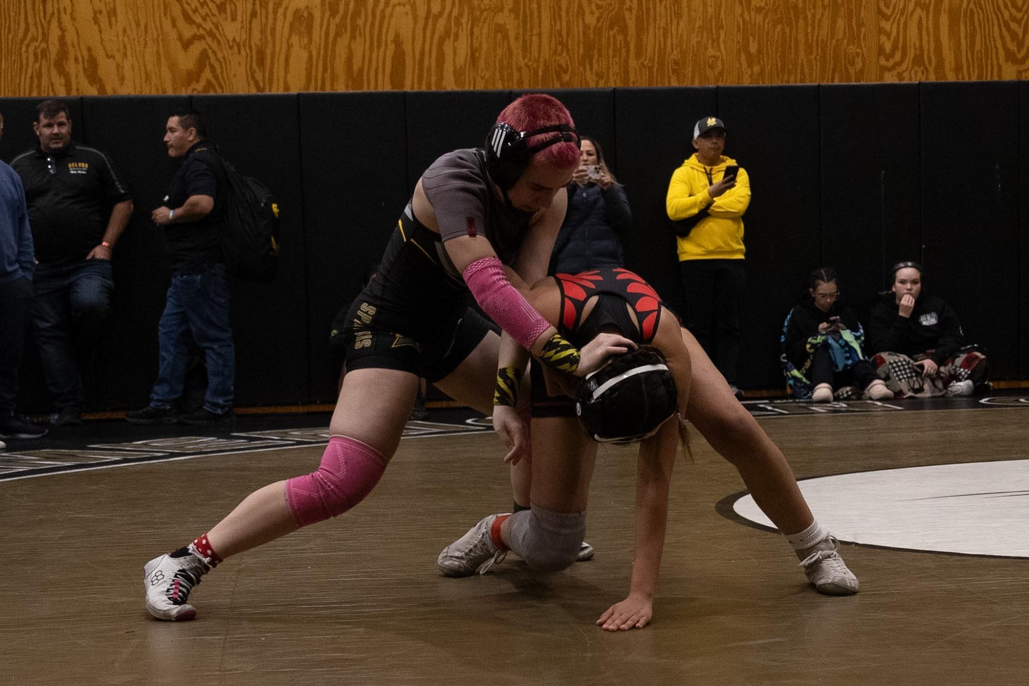 Senior captain Liberty Evans joined the ranks of MVHS wrestlers who have made it to the CIF State Tournament in Bakersville on Feb. 26, which marked the first time MVHS sent two wrestlers to the tournament. Her teammate, junior captain Kiana Lien placed 3rd at the tournament, which made her the first ever CIF state placer, and three-time CIF state qualifier.
This ended a historic season for the girls wrestling team, they placed 1st in SCVAL, 2nd in CCS Northern, and had 4 wrestlers place at CCS Masters; Evans 2nd (155), Lien 3rd (100), sophomore Emeline Zuber 5th (235), and junior Raven Rasmussen-Dailey 6th (135).